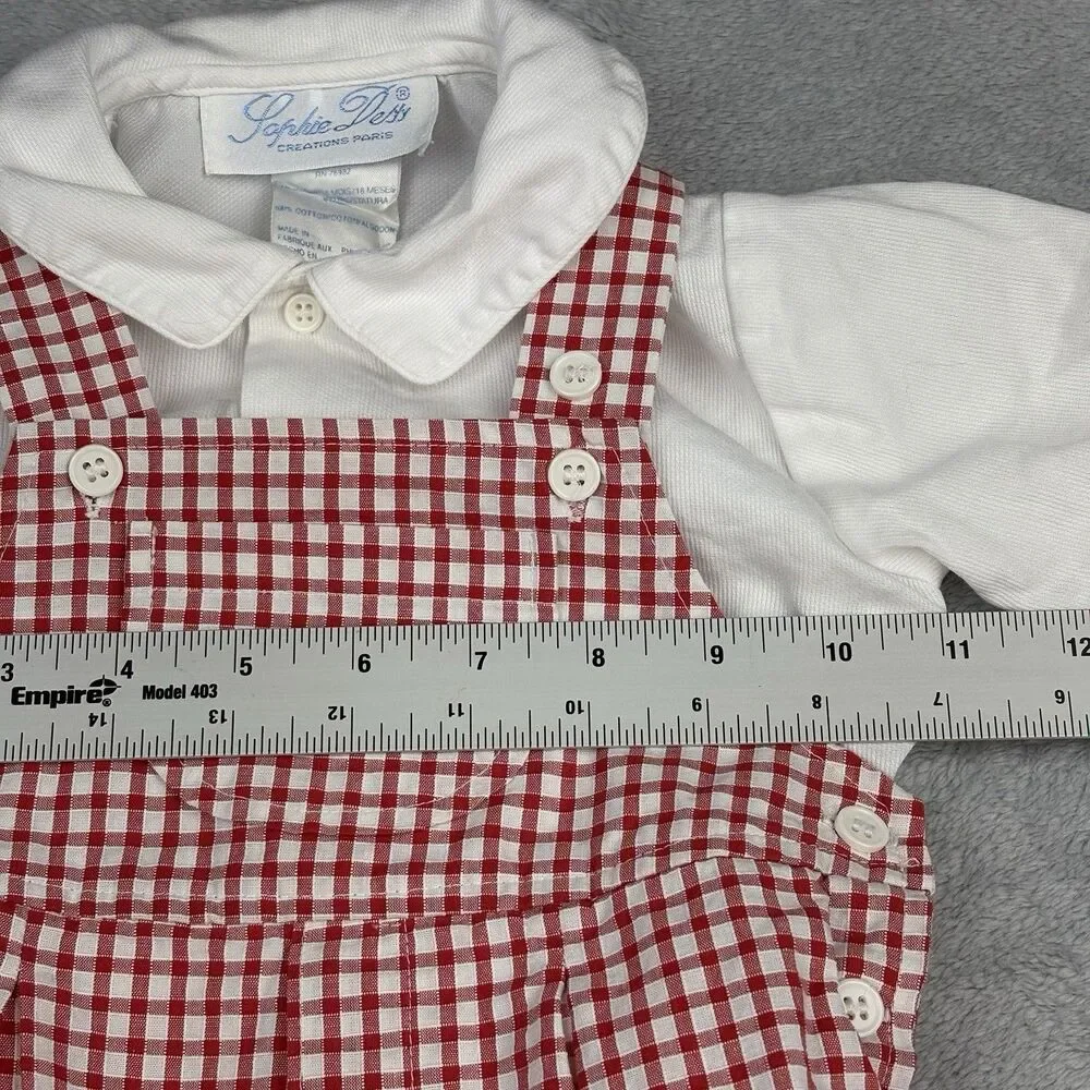 Vintage Sophie Dess Baby Boy  2 pc Romper 18M Red Check White Shirt Classic